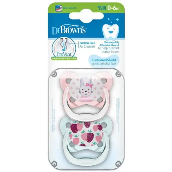 dr brown pacifier with strawberry and rabbit design 1