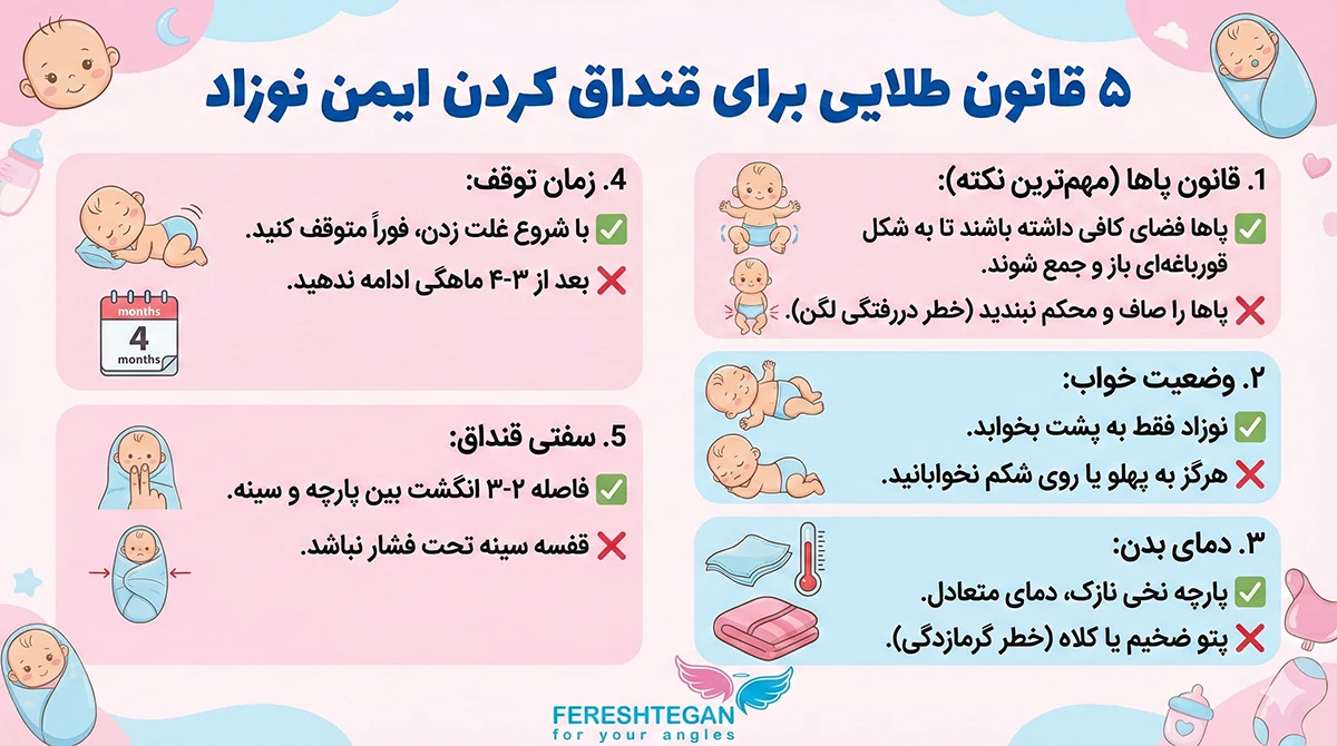 اینفوگرافی نکات مهم قنداق کردن ایمن نوزاد